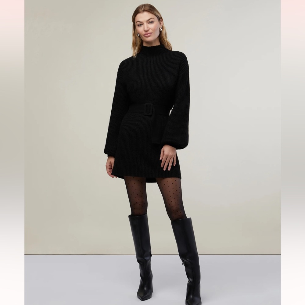 Rachel Parcell Mock Neck Belted Sweater Dress - Black XS